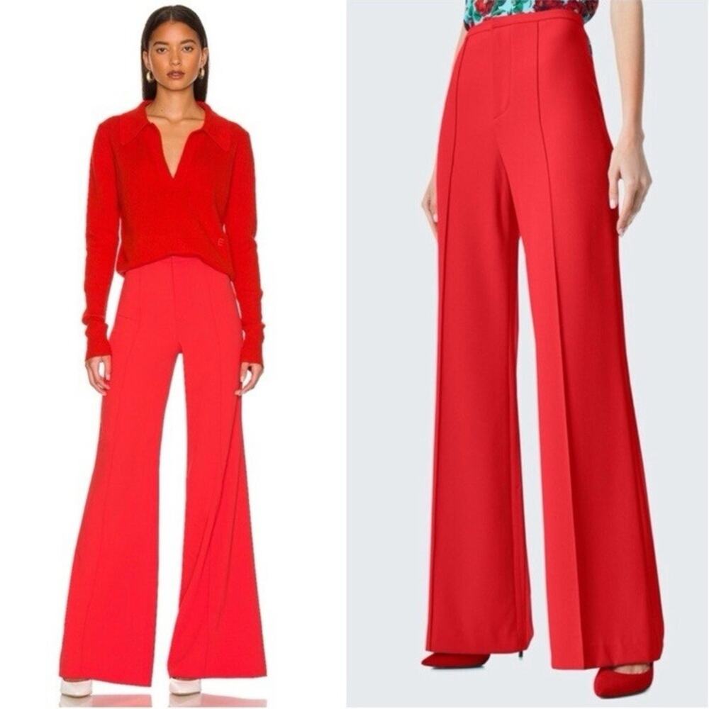 Alice + Olivia Dylan High Rise Wide Leg Pants in Poppy Red 6 - Picture 9 of 9